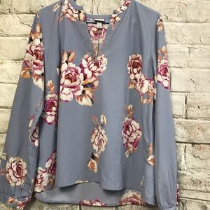NEW And Away Blue Floral Blouse Sz Lg  Vneck